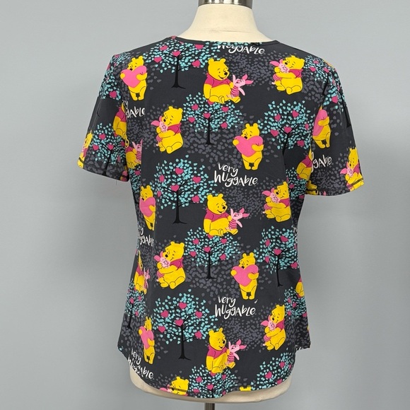 Disney Pooh Bear & Piglet Scrub Top Size M Dark Gray Scrubs Nurse Uniform Smock - Picture 2 of 6